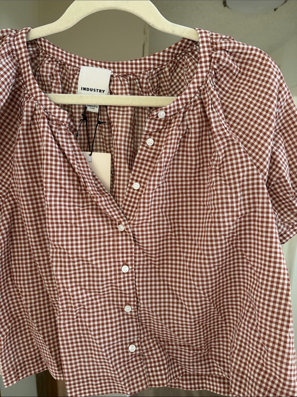 INDUSTRY Rust Gingham Button-Down Shirt